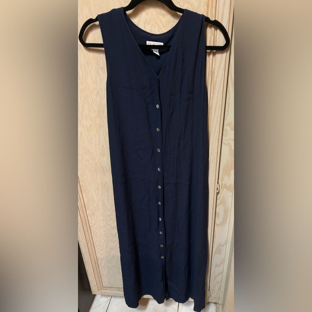 Talbots Women's Sleeveless Maxi Dress Size 12 Side Slits Navy Blue